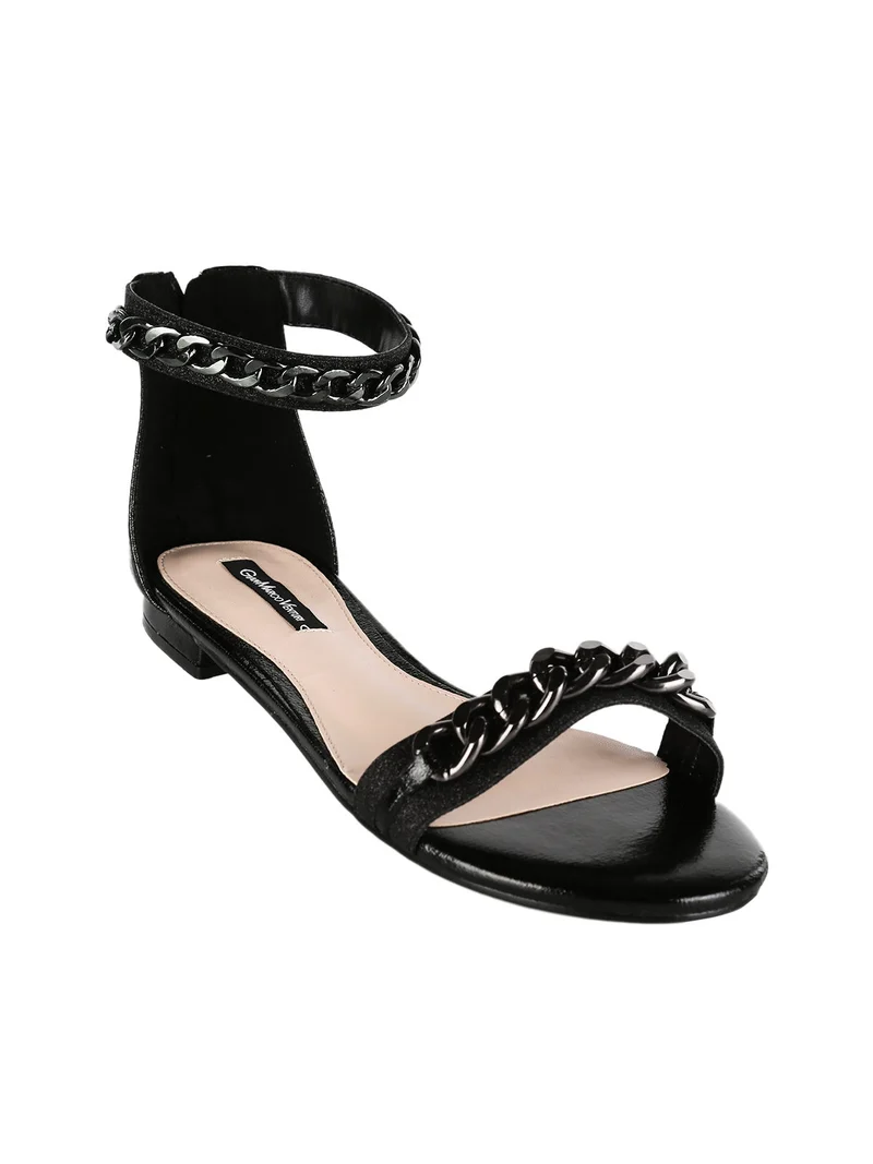 Sandali bassi donna con catena - nero