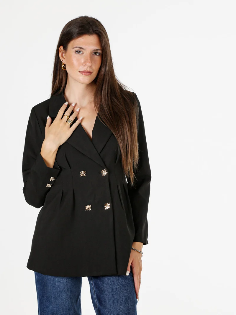 Blazer donna elegante con bottoni dorati a doppiopetto - nero