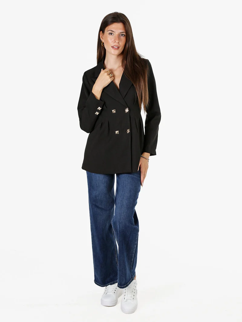 Blazer donna elegante con bottoni dorati a doppiopetto - nero