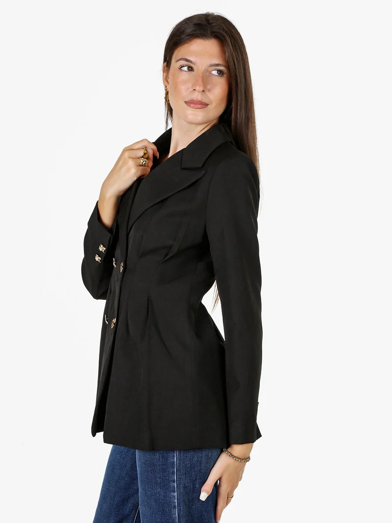 Blazer donna elegante con bottoni dorati a doppiopetto - nero