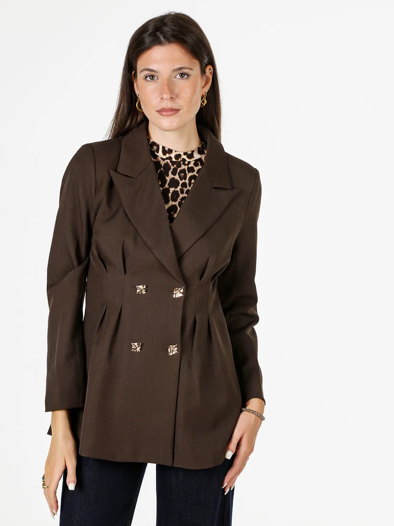 Blazer donna elegante con bottoni dorati a doppiopetto - moro