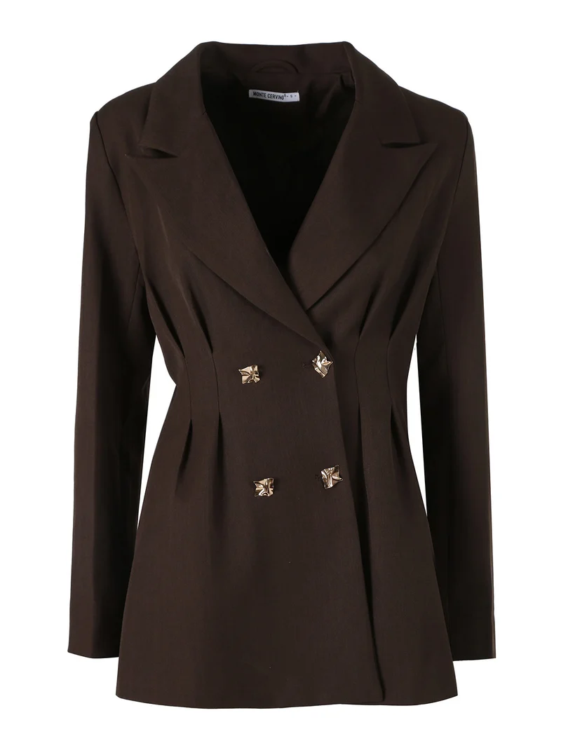 Blazer donna elegante con bottoni dorati a doppiopetto - moro