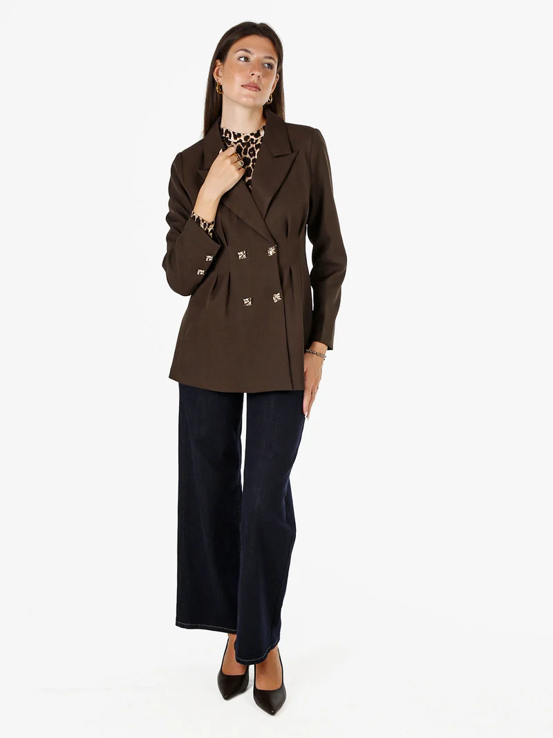 Blazer donna elegante con bottoni dorati a doppiopetto - moro