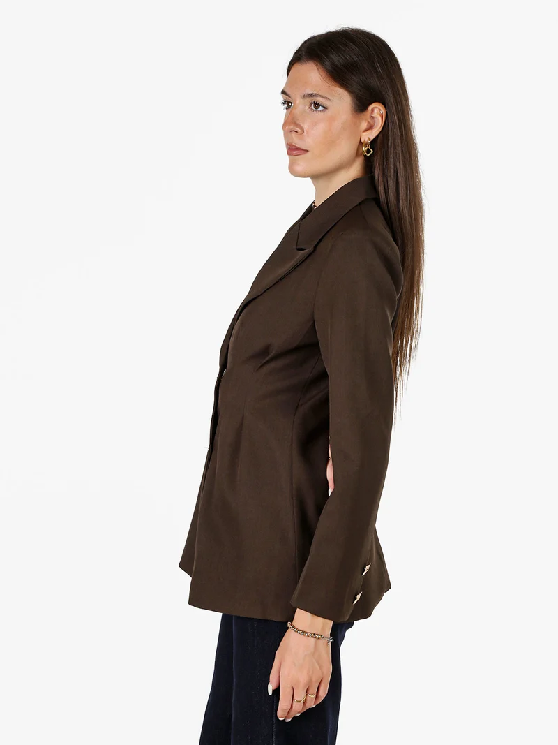 Blazer donna elegante con bottoni dorati a doppiopetto - moro