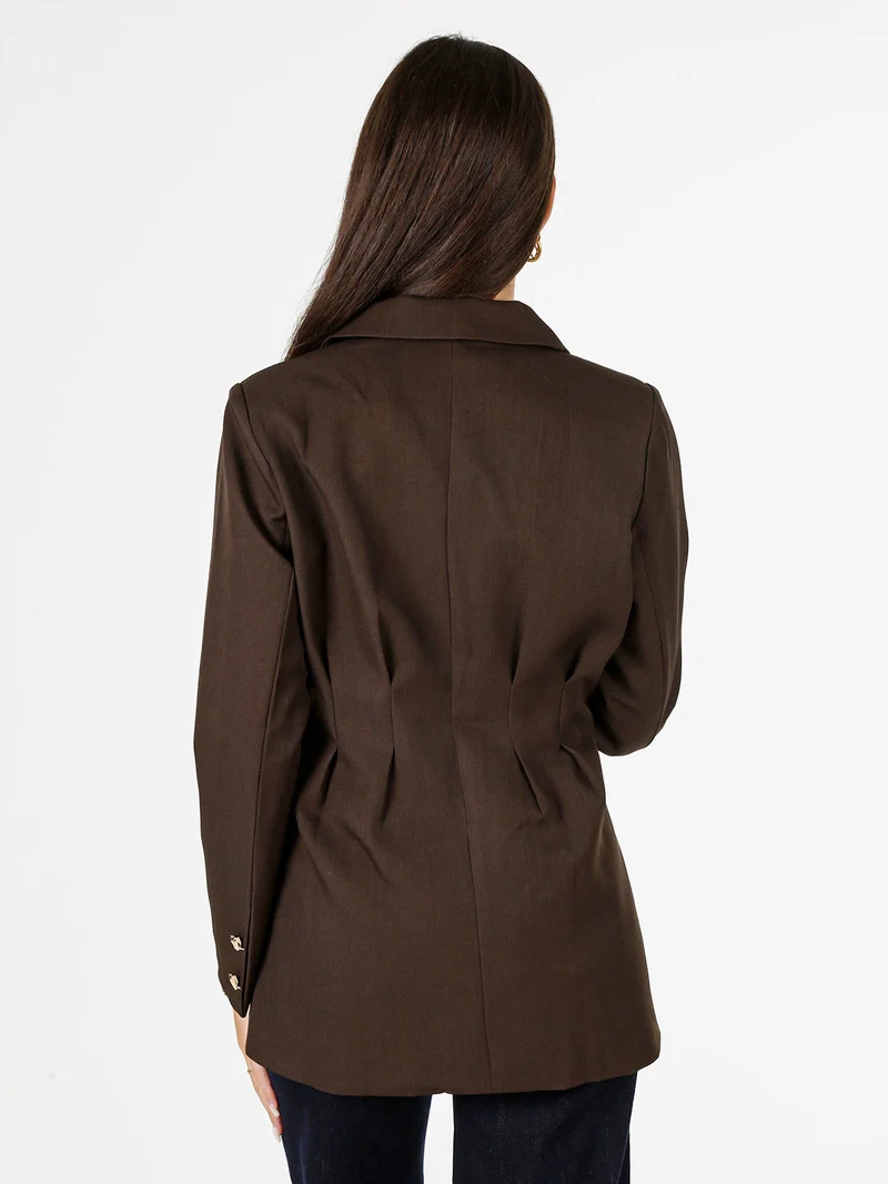 Blazer donna elegante con bottoni dorati a doppiopetto - moro