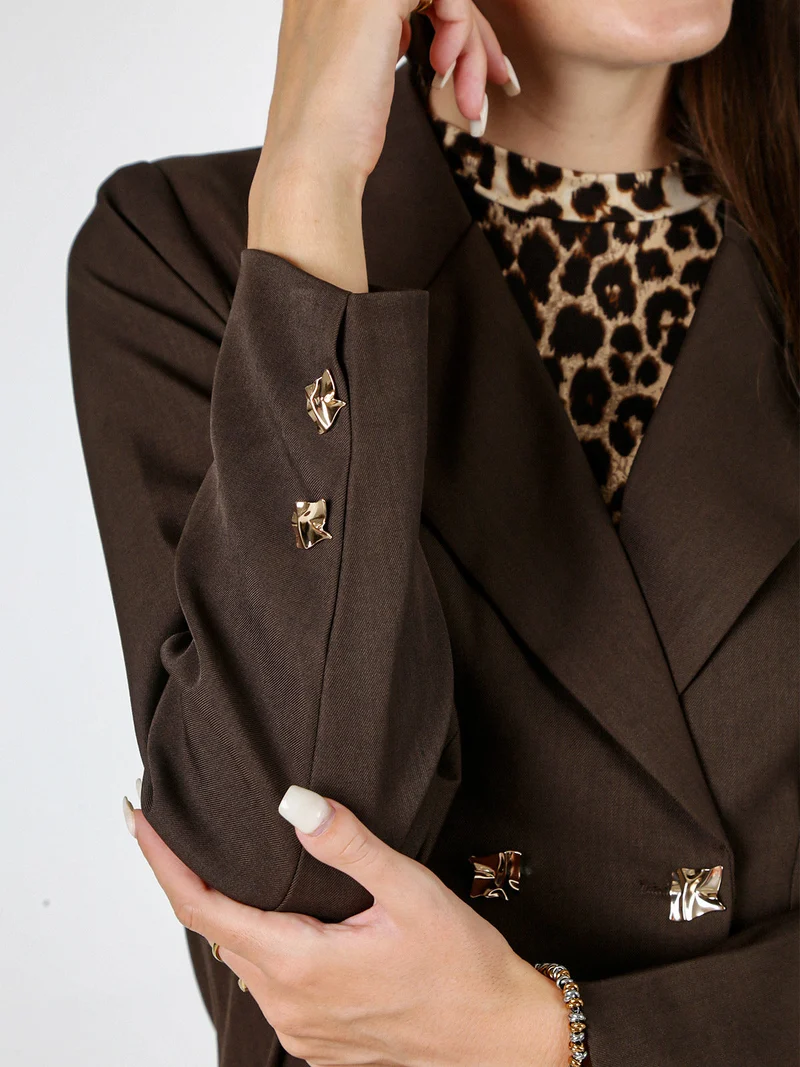 Blazer donna elegante con bottoni dorati a doppiopetto - moro