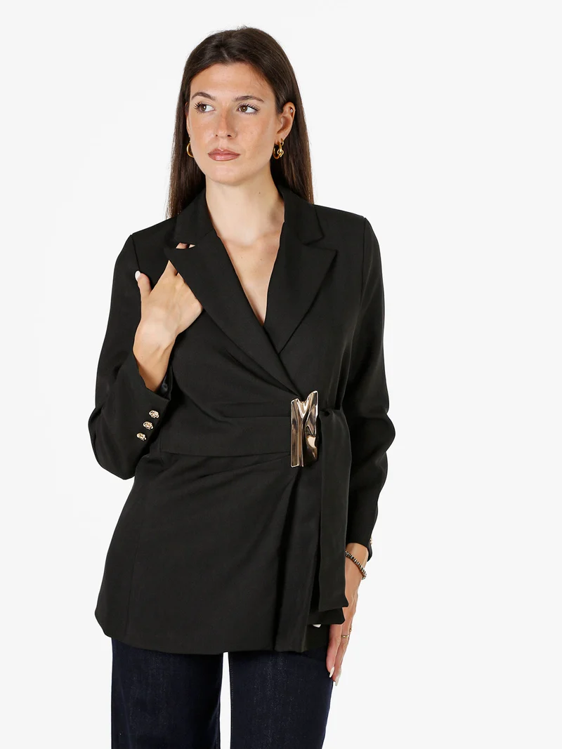 Blazer donna con dettaglio dorato - nero