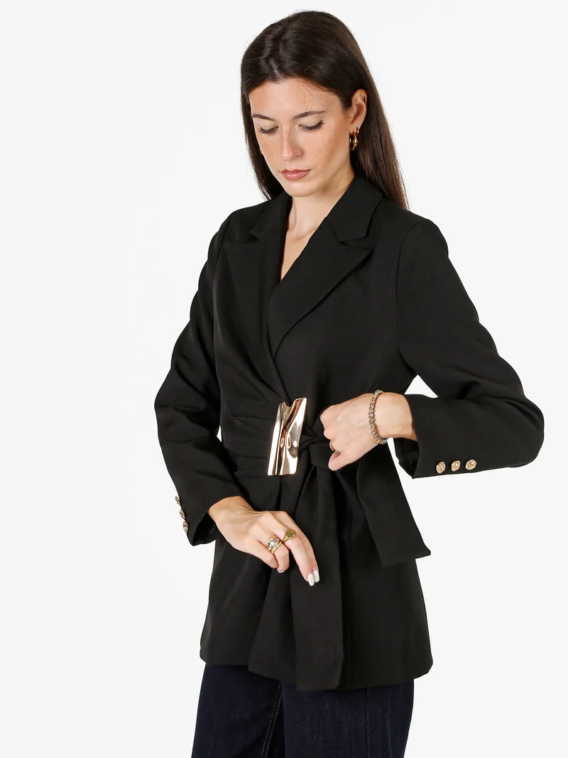 Blazer donna con dettaglio dorato - nero