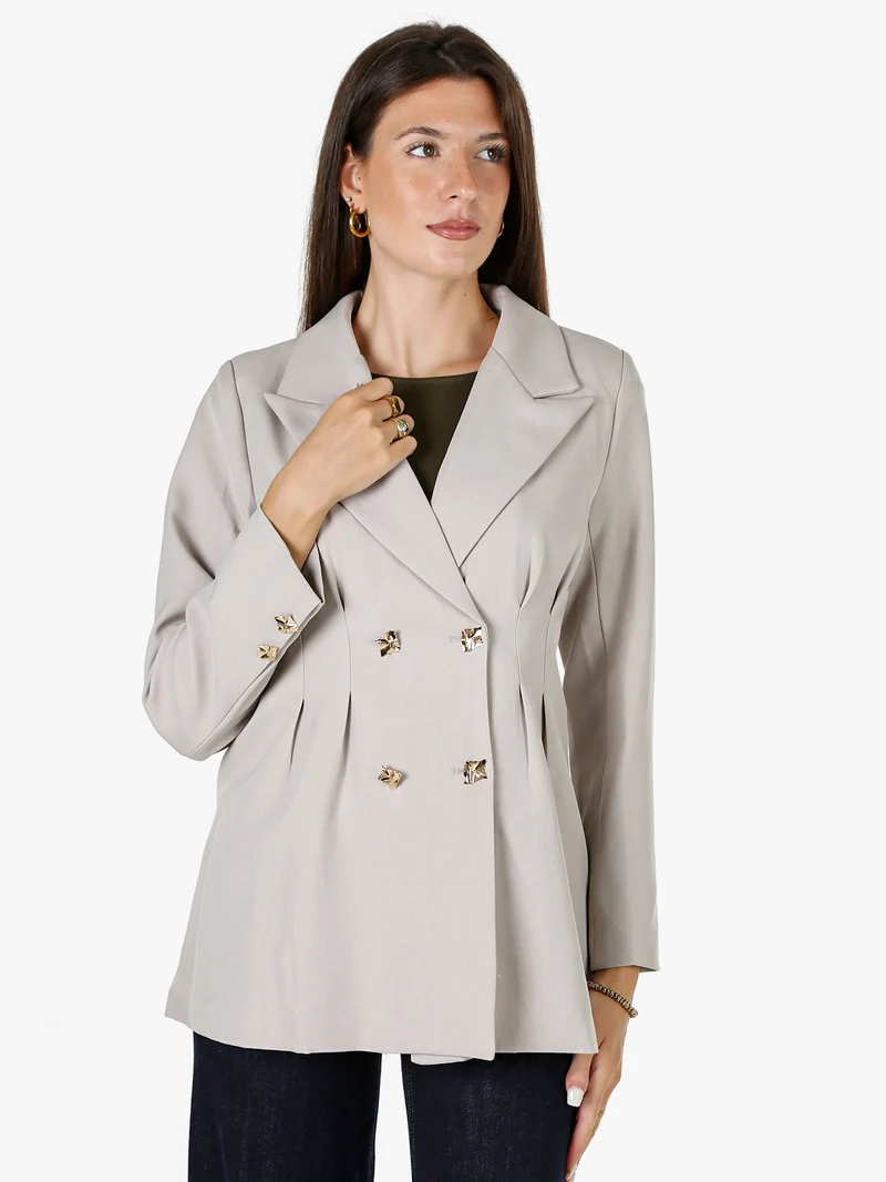Blazer donna elegante con bottoni dorati a doppiopetto - beige