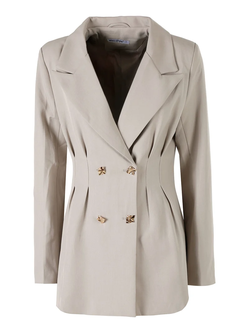 Blazer donna elegante con bottoni dorati a doppiopetto - beige