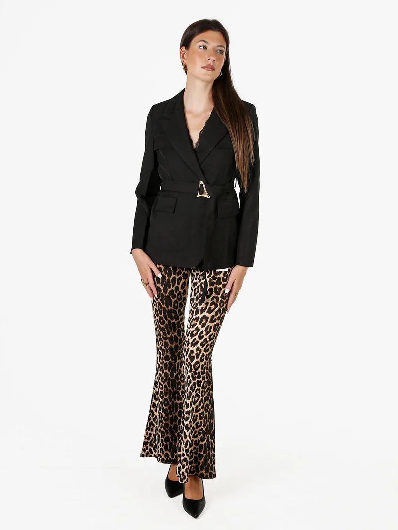 Blazer donna a doppiopetto con cintura in vita - nero