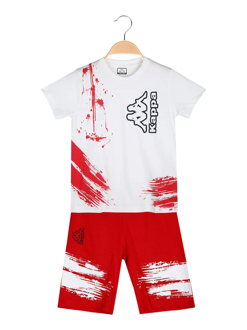 Completo corto in cotone da bambino con t-shirt e bermuda - bianco