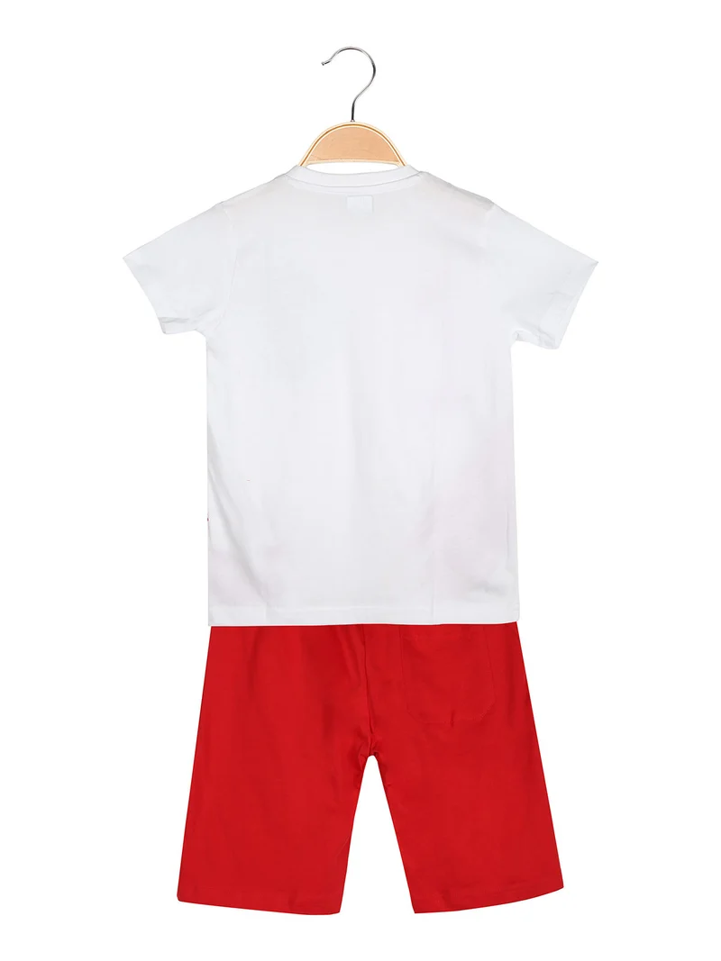 Completo corto in cotone da bambino con t-shirt e bermuda - bianco
