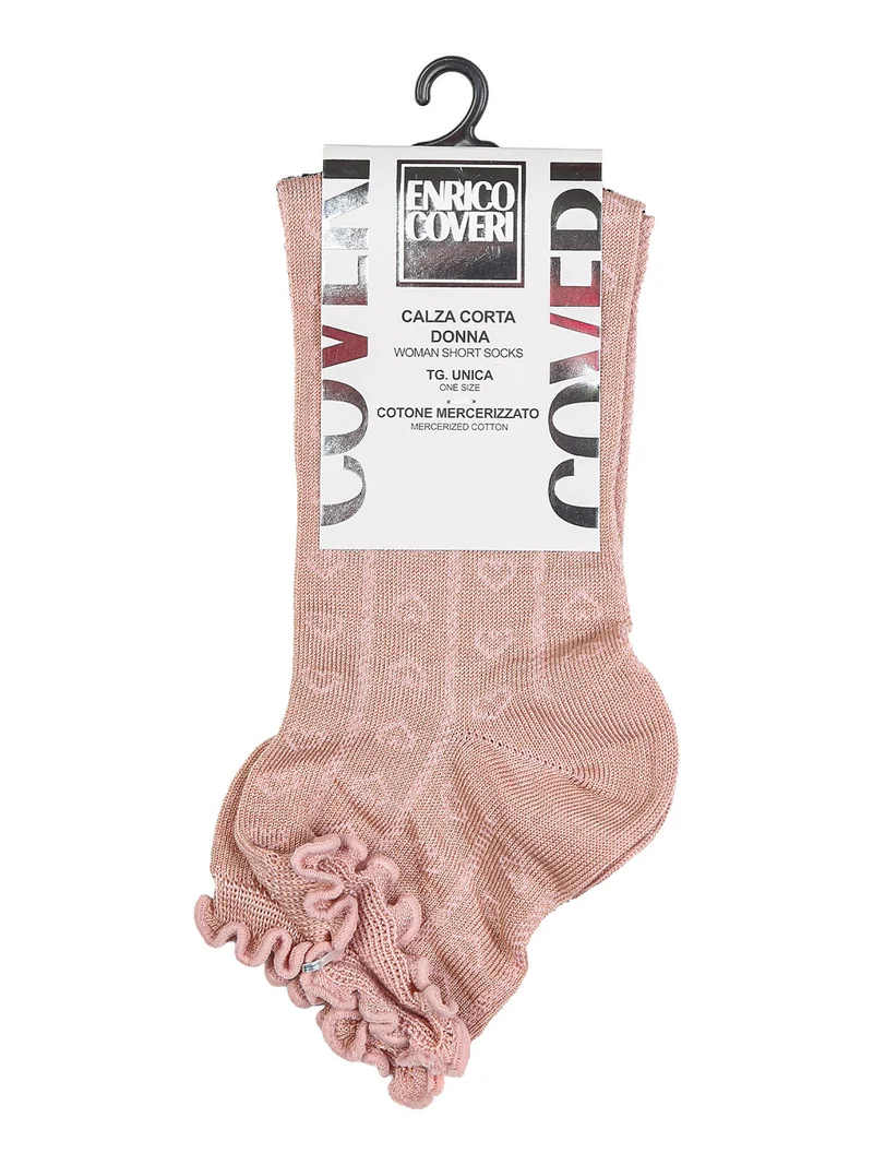 Calze corte da donna con ricami a cuore e bordo a volant - rosa