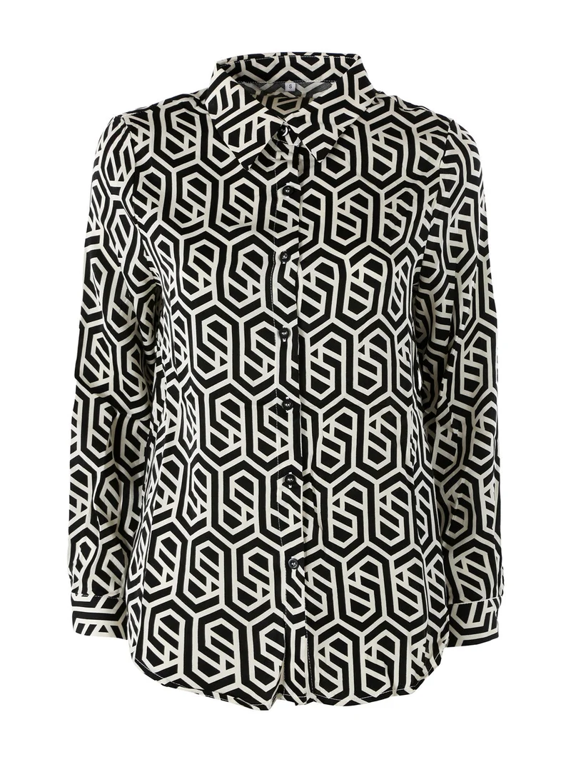 Camicia donna a maniche lunghe con stampe - nero