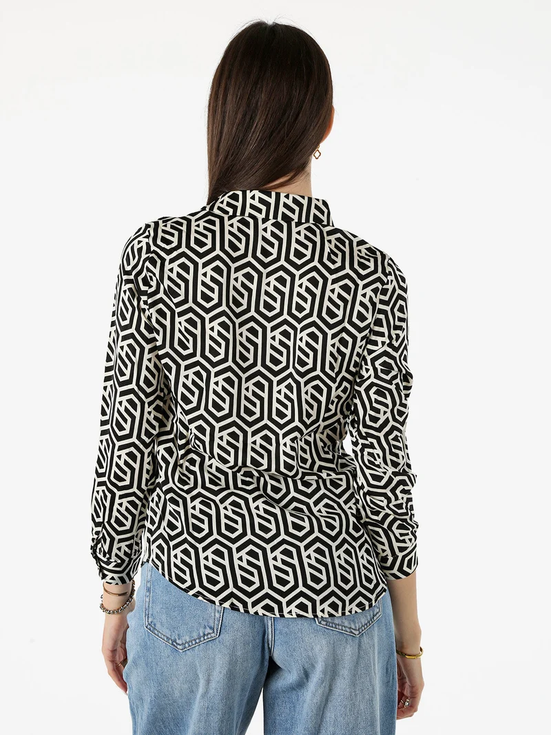 Camicia donna a maniche lunghe con stampe - nero