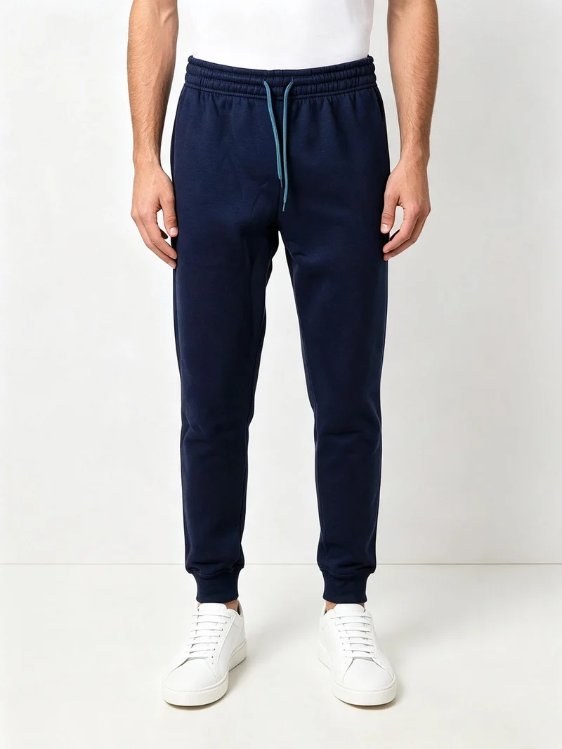 Pantaloni sportivi da uomo con polsini e interno felpato - blu scuro