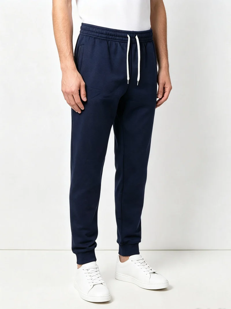 Pantaloni sportivi da uomo con polsini e interno felpato - blu scuro