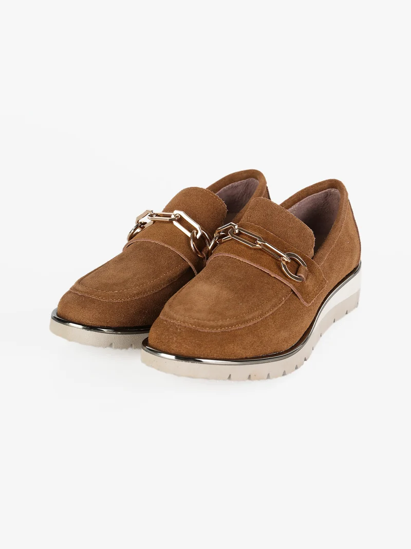 Mocassini donna in pelle con zeppa - marrone