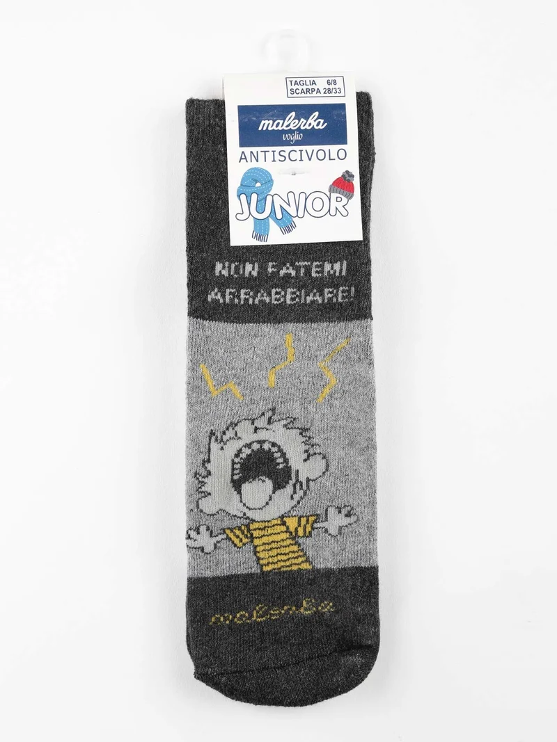 Calze antiscivolo bambino in caldo cotone con stampe - grigio scuro