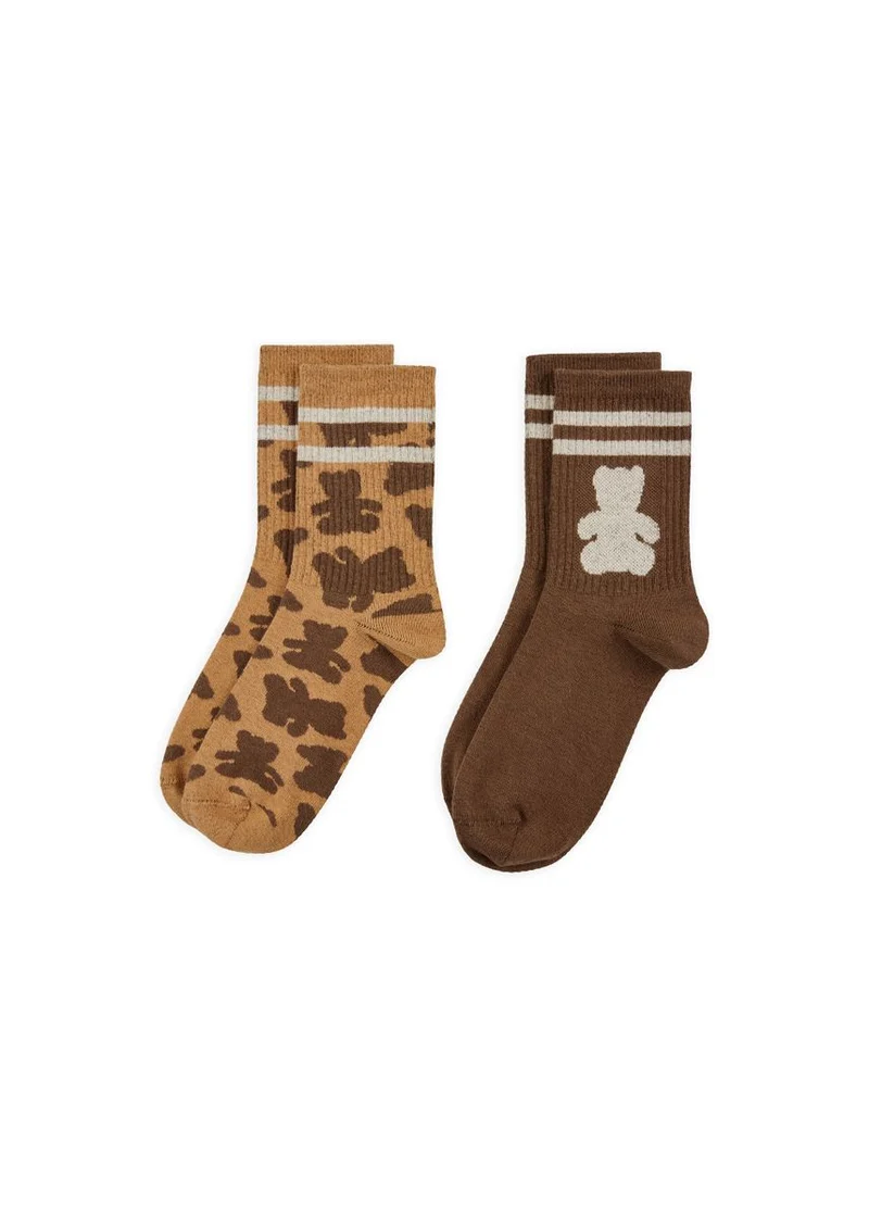 2 Paar Jacquard Socken (3er-Pack) aus Baumwollmischung mit Bärenmotiv