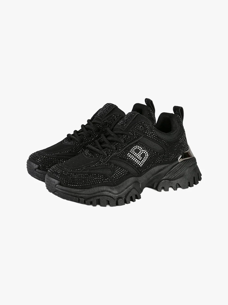 Sneakers donna con strass e suola alta - nero