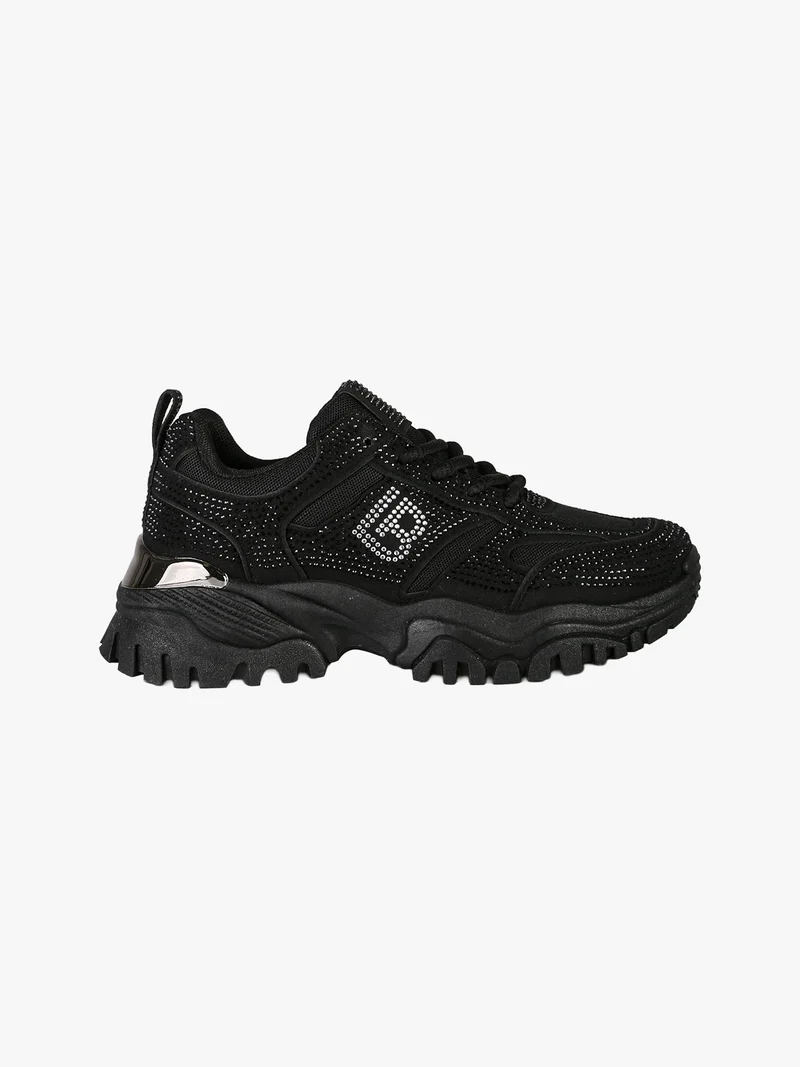 Sneakers donna con strass e suola alta - nero