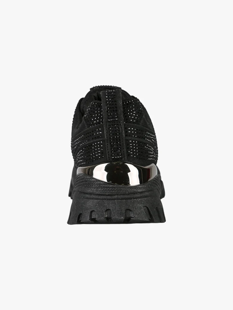 Sneakers donna con strass e suola alta - nero