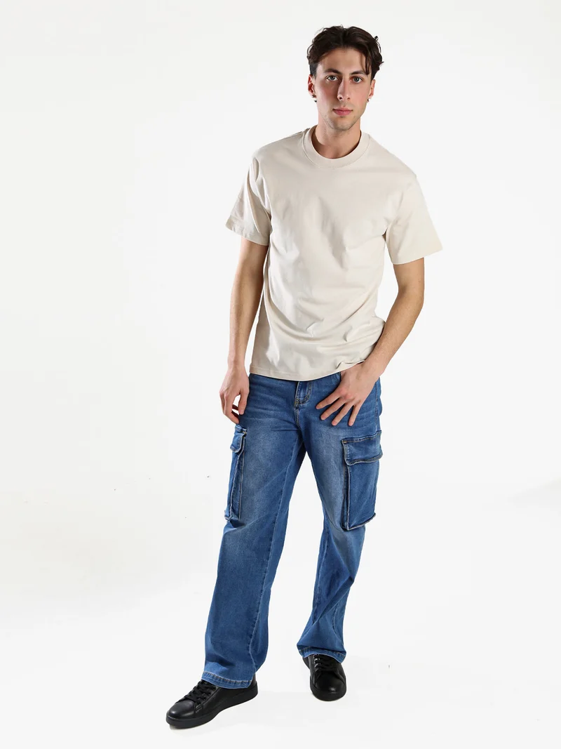 T-shirt girocollo da uomo in cotone - beige