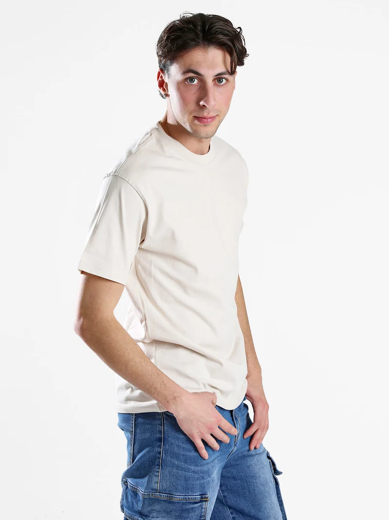 T-shirt girocollo da uomo in cotone - beige