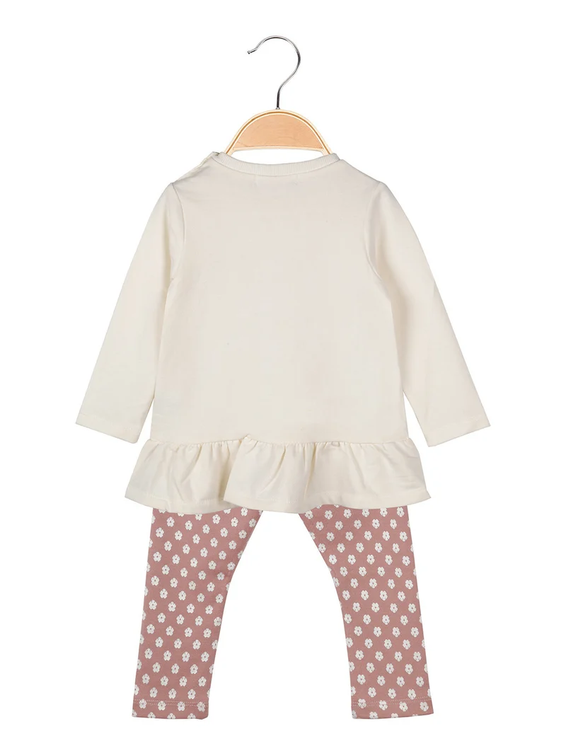 Completo 2 pezzi da neonata con maglietta orsacchiotti e leggings a fiori - panna
