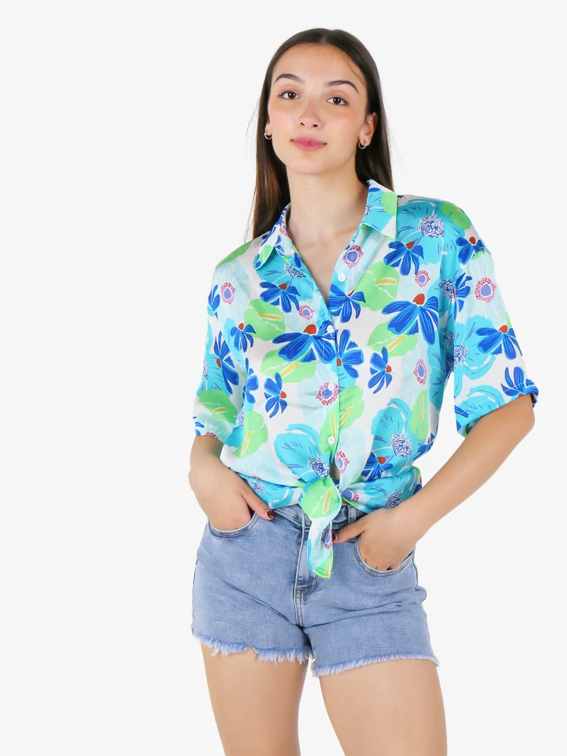 Camicetta da donna floreale a maniche corte - blu