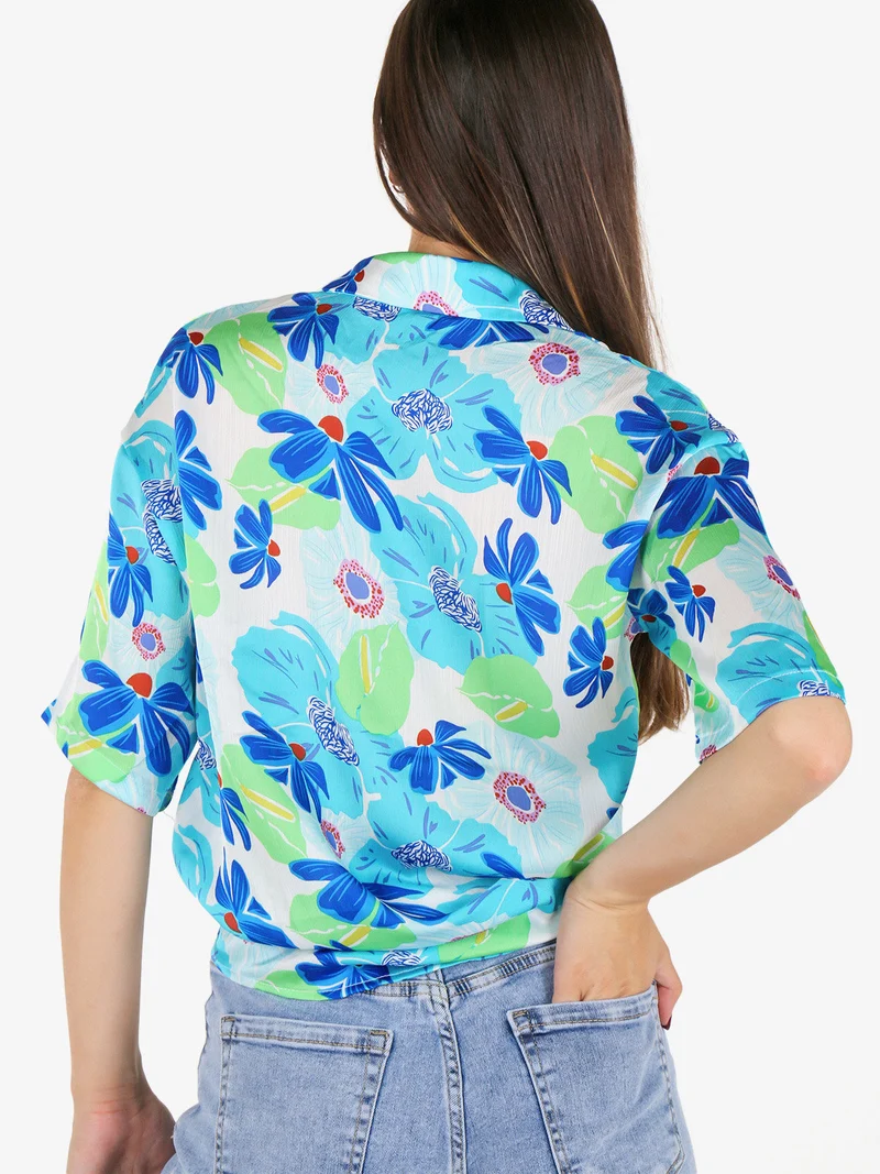 Camicetta da donna floreale a maniche corte - blu