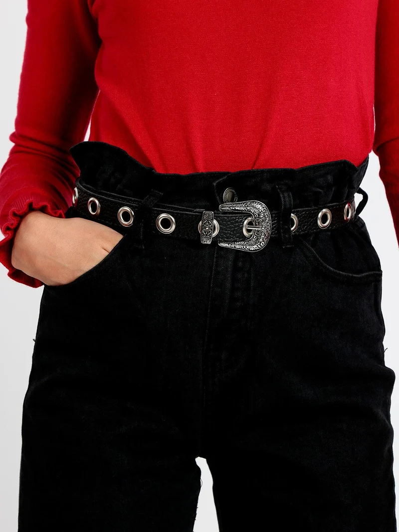 Cintura cowboy con occhielli grandi - nero