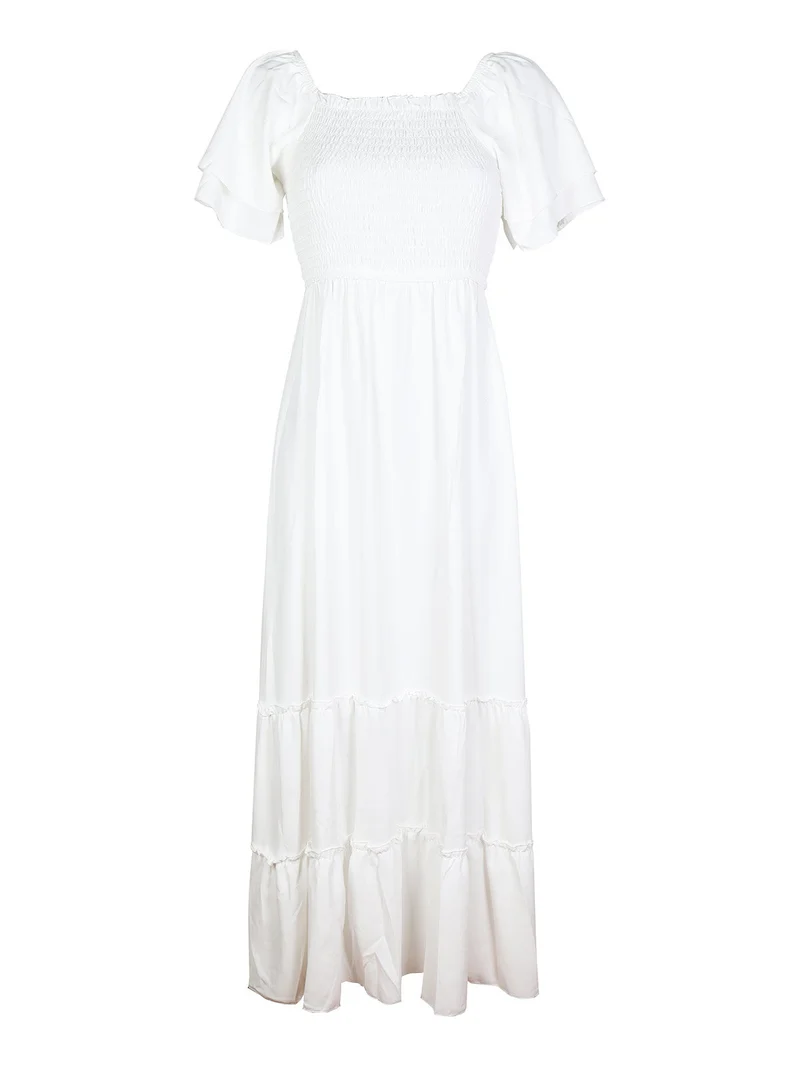 Abito lungo donna monocolore - bianco