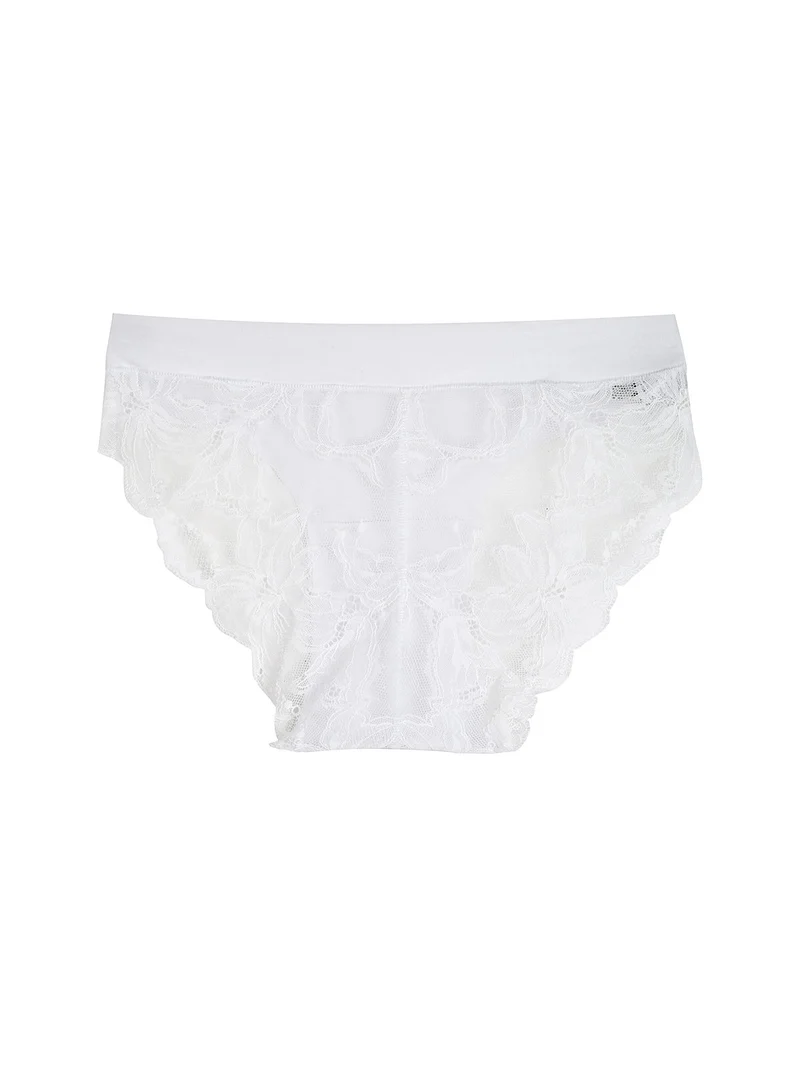 Slip donna taglio laser in cotone e pizzo - bianco