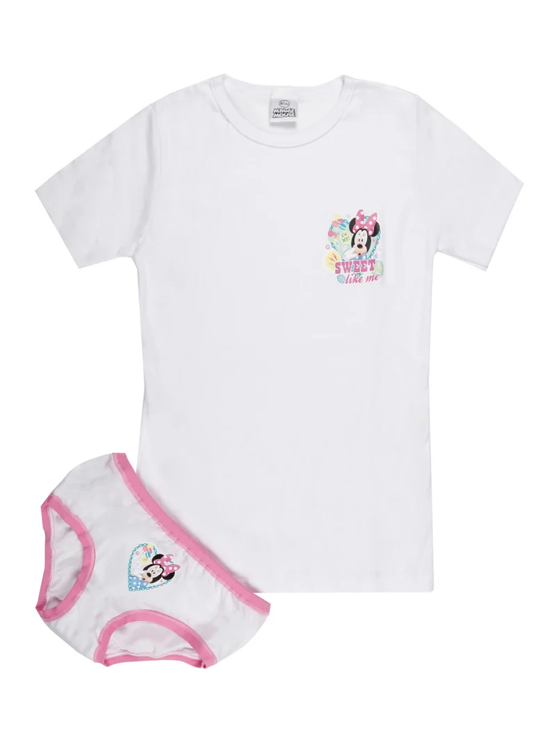 Minnie completo intimo da bambina 2 pezzi t-shirt + slip - bianco