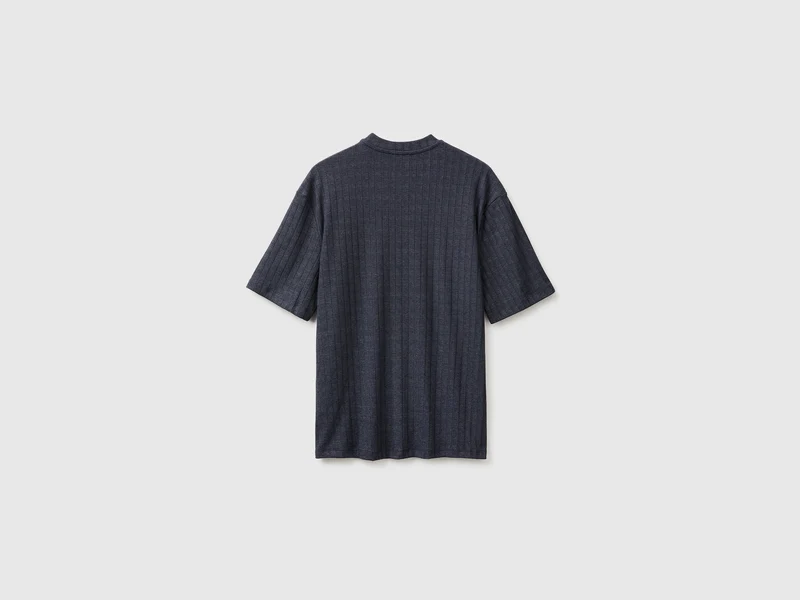 Geripptes Stretch-Baumwoll-T-Shirt