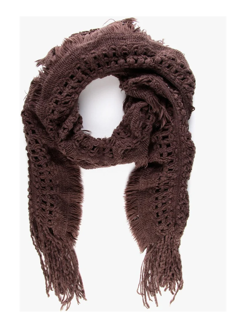 Sciarpa in maglia misto lana - marrone
