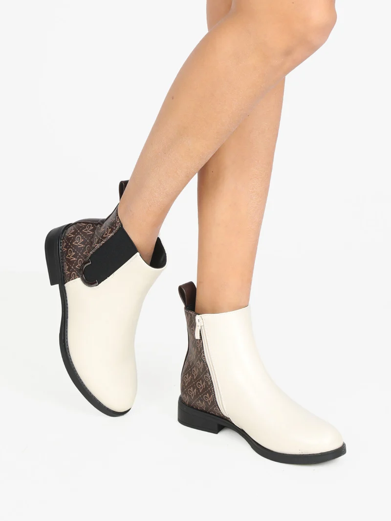 Stivaletti donna con monogramma bicolore - beige