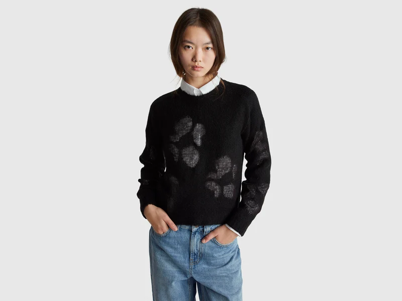 Pullover mit Blumen-Inlay