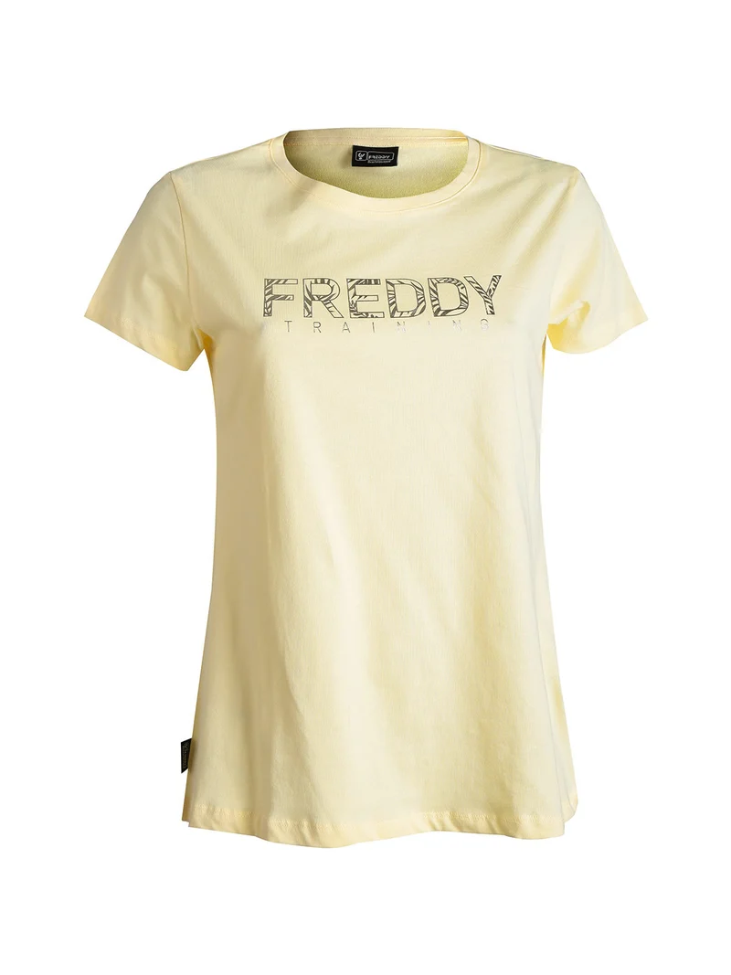 T-shirt manica corta donna con scritta - giallo