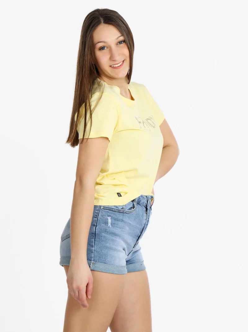T-shirt manica corta donna con scritta - giallo