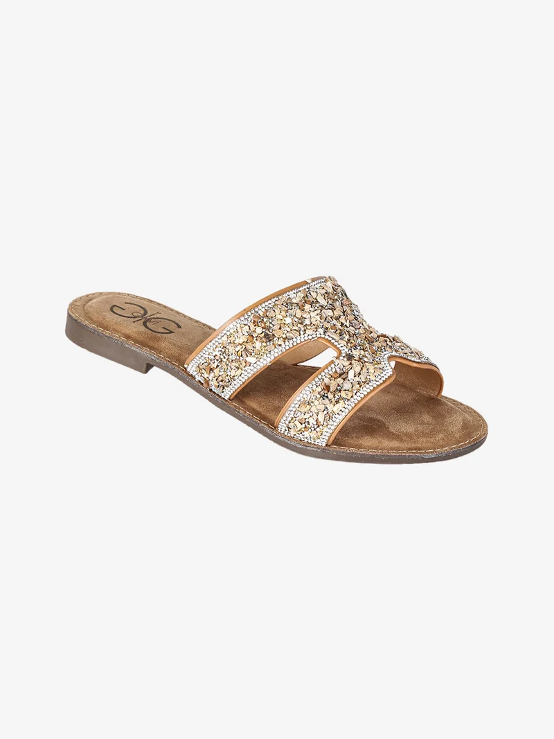 Ciabatte donna con strass e pietre colorate - cammello