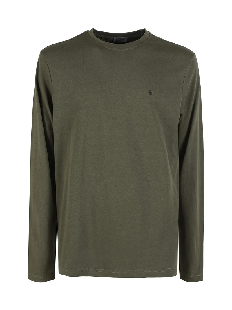 Maglia girocollo da uomo in cotone a maniche lunghe - militare