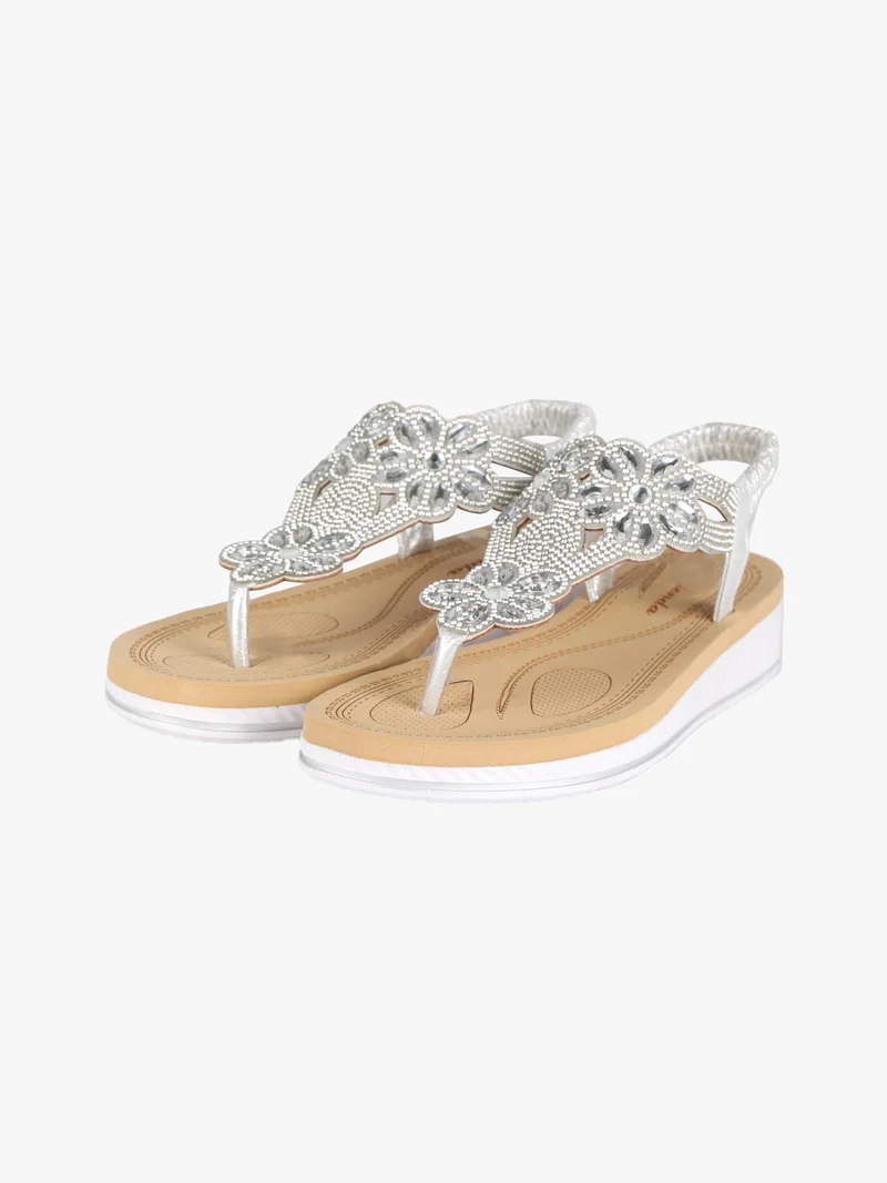 Sandali infradito slip on con strass da donna - argento