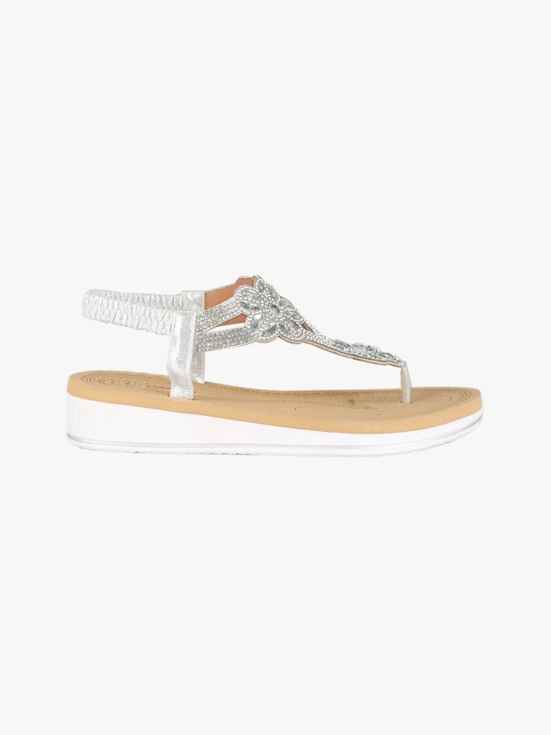 Sandali infradito slip on con strass da donna - argento