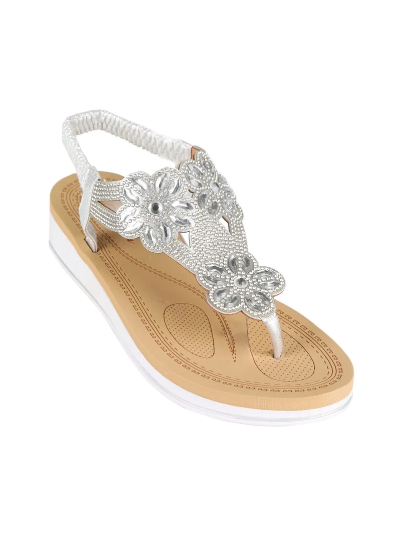 Sandali infradito slip on con strass da donna - argento
