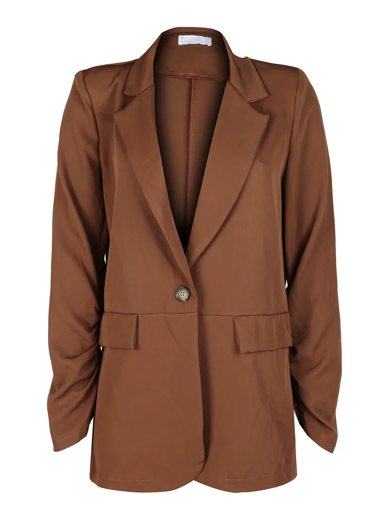 Blazer donna con maniche arricciate - cammello