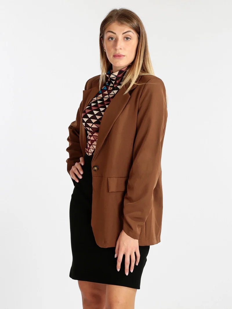 Blazer donna con maniche arricciate - cammello
